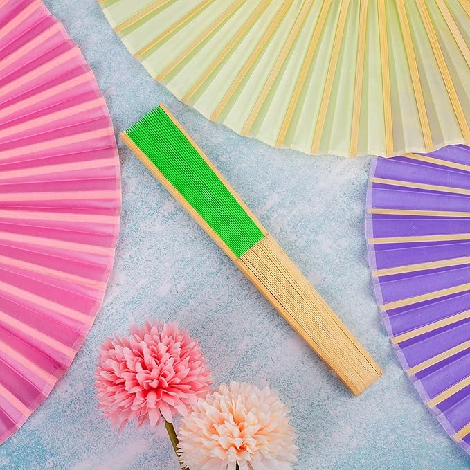 URATOT 36 Pieces Multicolor Folding Fans Silk Bamboo Folding Fans Handheld Fan for Wedding, Party Decoration