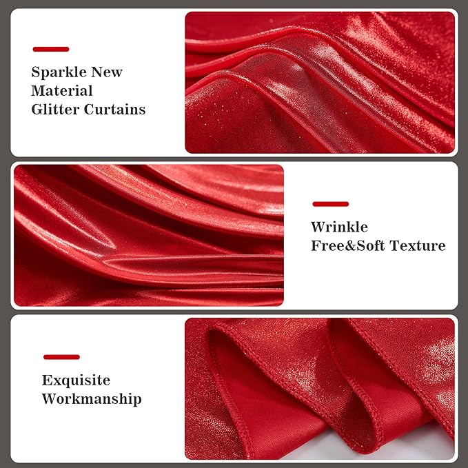 20x10ft Thick Red Glitter Backdrop Curtain Panels for Parties, Wrinkle Free Sequin Sparking Photo Backdrop Drapes, 4 Panels 5x10ft Shimmer Back Drop Cloth for Wedding Birthday Photography