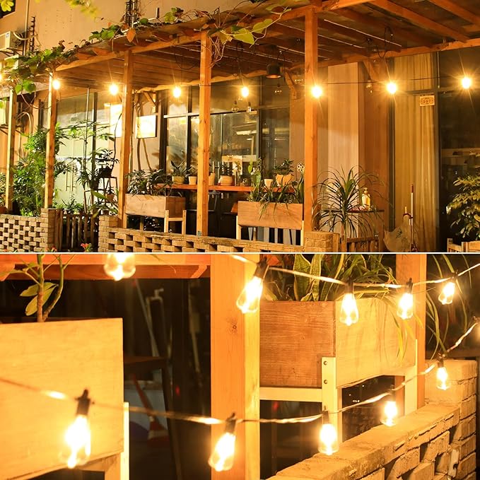 String Lights, 25 ft Outdoor Vintage Edison Style with 12 Warm White Bulbs