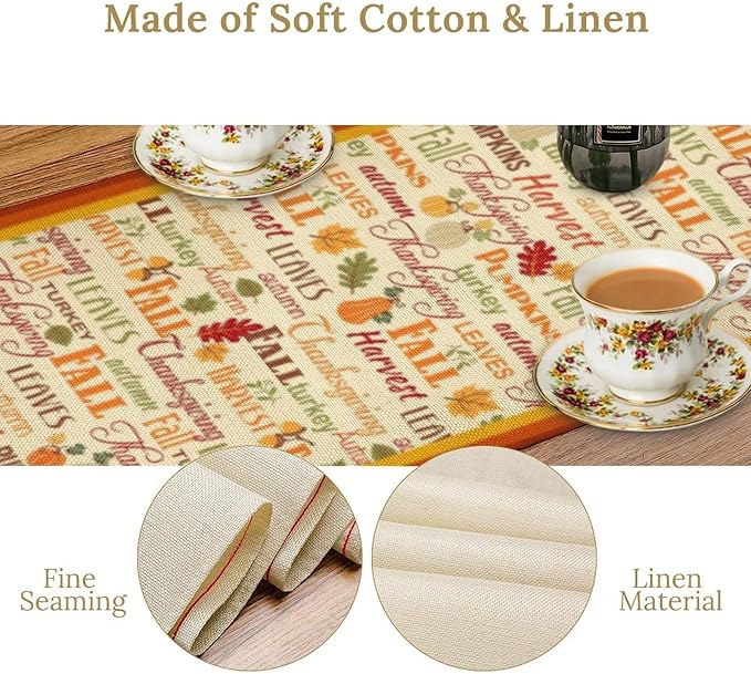 Autumn Table Runner,Farmhouse Leaves Pumpkin Thanksgiving Table Cloth for Kitchen Dining Table Decoration Home Party Decor 13x90 Inch