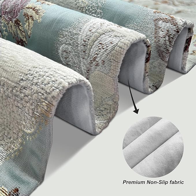 HeMiaor Chenille Luxury Table Runner Jacquard Textured Design for Office Desk Decoration and Coffee Table Decor Light Blue Table Runners 72 inches Long