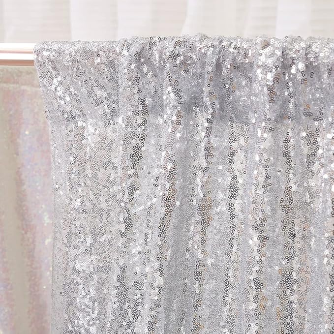 Poise3EHome Silver Backdrop,8FT x 10FT Silver Sequin Photography Backdrop Curtain for Party Decoration