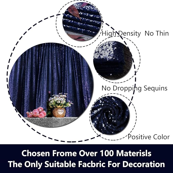 JYFLZQ Navy Blue Sequin Backdrop Curtains 4ft x 6.5ft 1 Panel Glitter Photo Booth Backdrops Sparkly Photography Background Drapes for Parties Wedding Bridal Showers