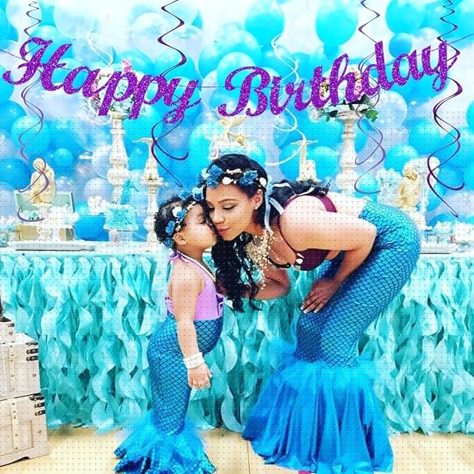 Teal-purple Lavender Girl Mermaid-birthday Party-decorations - 21pcs Happy Banner,Under The Sea Ocean Paper Lanterns Honeycomb Streamers,Tissue Pom Poms Flower Fan,Classroom Hanging Decor Huglony