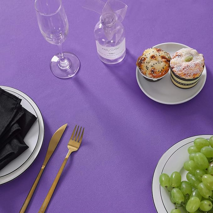 132 inch Round Tablecloth Washable Polyester Table Cloth Decorative Table Cover for Wedding Party Dining Banquet（132 inch,Purple）