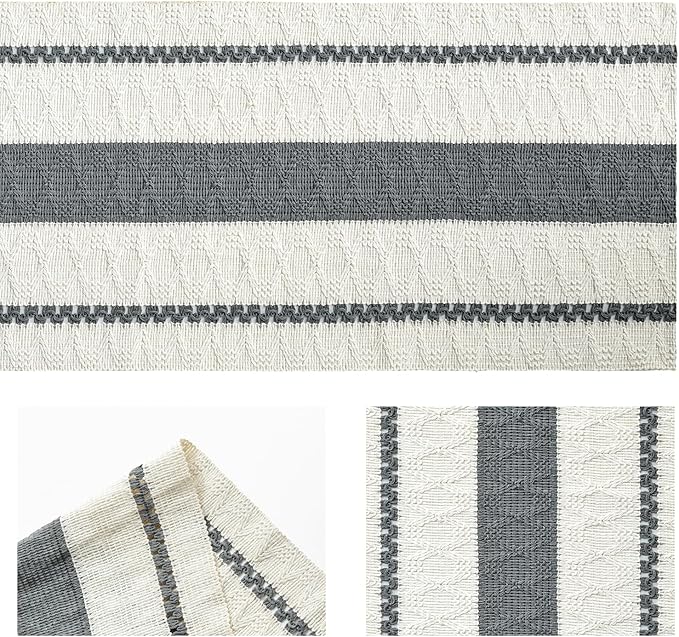 Artoid Mode Dark Grey Farmhouse Woven Rustic Table Runner, Seasonal Holiday Hollow Kitchen Dining Table Decoration for Home Party Decor 12x120 Inch