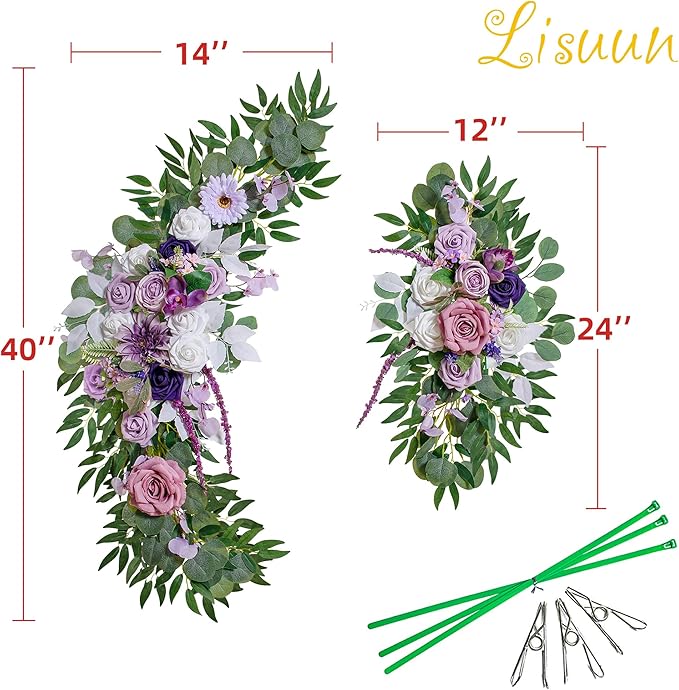 Artificial Silk Flower Swag Set with Purple Dahlia and Rose, 40 Inch