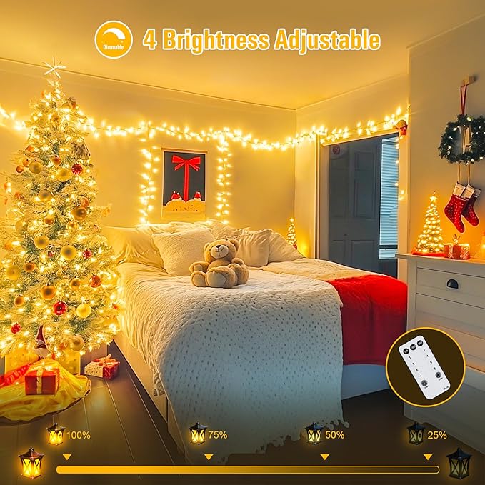String Lights, 168 ft Warm White LED Outdoor Lights with Remote and Timer
