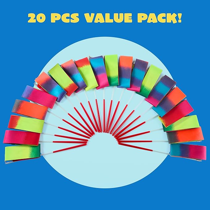 JOYIN 20 Pcs Ribbon Dancing Wands Party Favors Set, Dance Ribbon Gymnastics Ribbon Wand, Princess Birthday Party Favors for Kids, Carnival Prizes, Goody Bag Stuffers