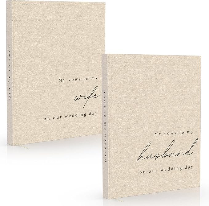 Guestbook Wedding Vow Journal Set, 2 Pack, Beige Linen Cover, 48 Pages