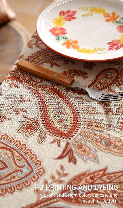 Tablecloth, Rectangular Floral, 55x87 Inch Linen-Polyester Blend