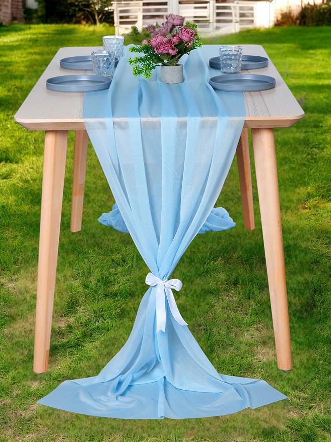 MDS Halloween Chiffon Table Runner - 25 Pack, 29 x 170 Inches, 14ft Each - Sheer Spooky Table Runners for Haunted House Parties, Trick-or-Treat Tables, Witchy Décor, Wedding & Events - Turquoise