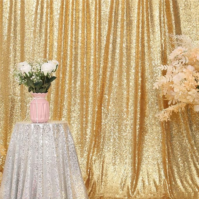 Eternal Beauty Gold Sequin Backdrop, 6x8 Ft Glitter Background Curtains for Shimmer Photography Party Wedding Birthday Back Drop Decor