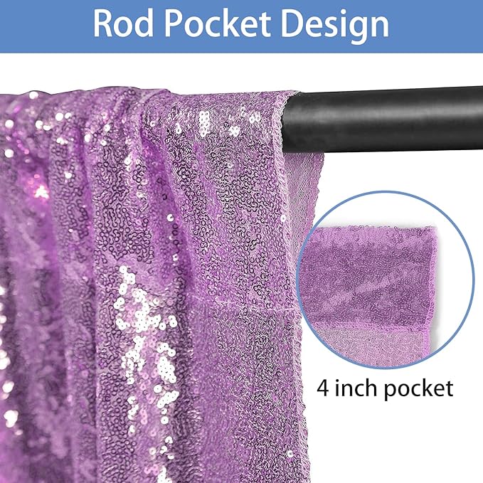 Backdrop Curtain, Lavender Sequin, 2 x 8 Ft Glitter Event Decor