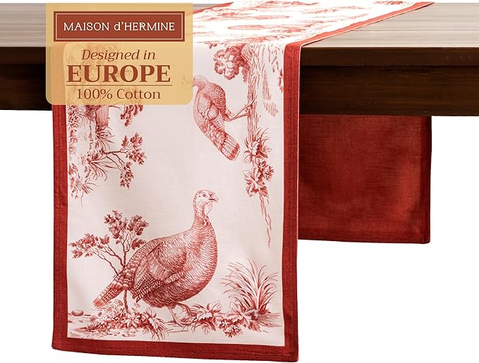 Maison d' Hermine Table Runner 100% Cotton Double Layer Table Runners 108 inches Long for Thanksgiving Christmas Decorations Home Kitchen Dining Party Wedding (Holy Jouy - Red, 14.5" x 108")