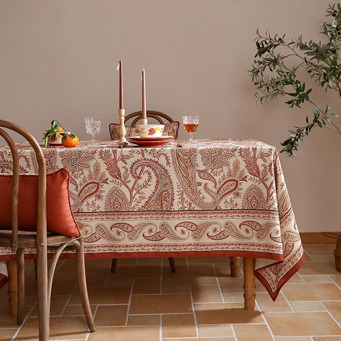 Rectangular Floral Tablecloth 55x79 Inch Linen-Polyester Blend