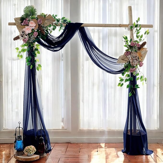 MDS Halloween Chiffon Draping Fabric - 2 Panel, 30" Wide x 75ft Long - Sheer Spooky Arbor & Canopy Drapery for Haunted House Backdrops, Party Ceilings, DIY Costumes & Themed Events - Navy Blue