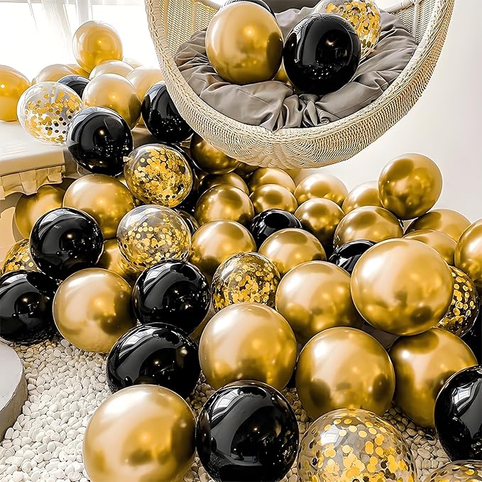 Black and Gold Balloon Column Kit, 2 Stands, 74-Inch, 38 Balloons