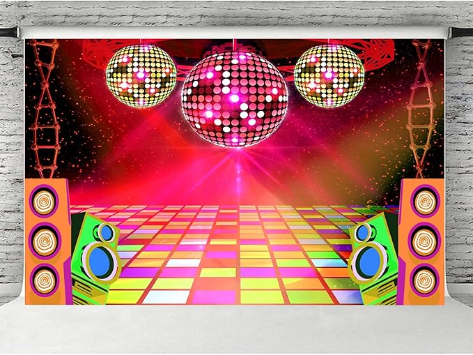 Dance Party Backdrop Retro 80s 90s Theme Stage Dance Ball Music Birthday Party Decoration DJ Photography Background 6 x 4 ft for Baby Shower Picture Photo Shoot Polyester Fabric, Red