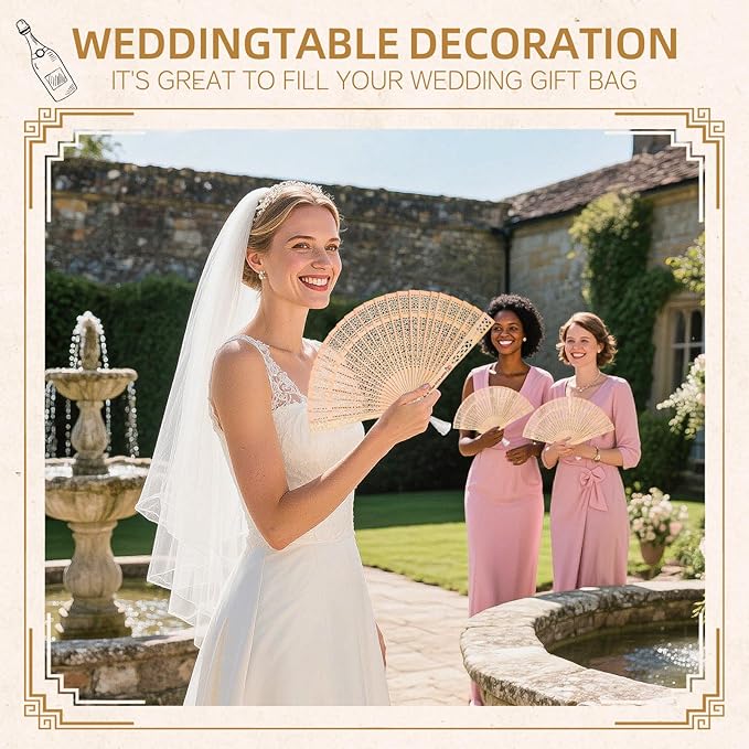 10pcs Personalized Wedding Fans for Guests - Custom Wooden Hand Fans with Names/Dates - Bulk Wedding Favors for Bridal Shower, Baby Shower & Parties (Wood, 10pcs)