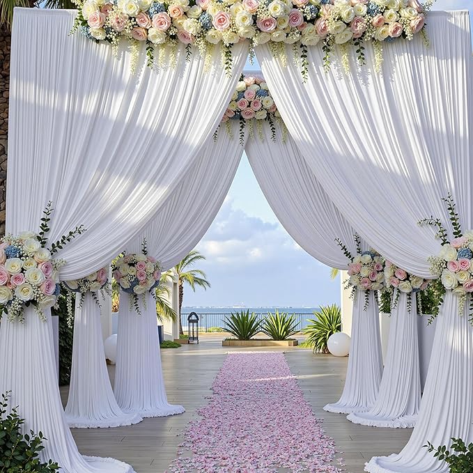20ft x 15ft White Wrinkle Free Backdrop Curtains for Parties,Silky Polyester Fabric Wedding Ceiling Drapes, 4 Panels 15ft Photo Back Drop Drapes for Baby Shower Photography Stage Background Cloth