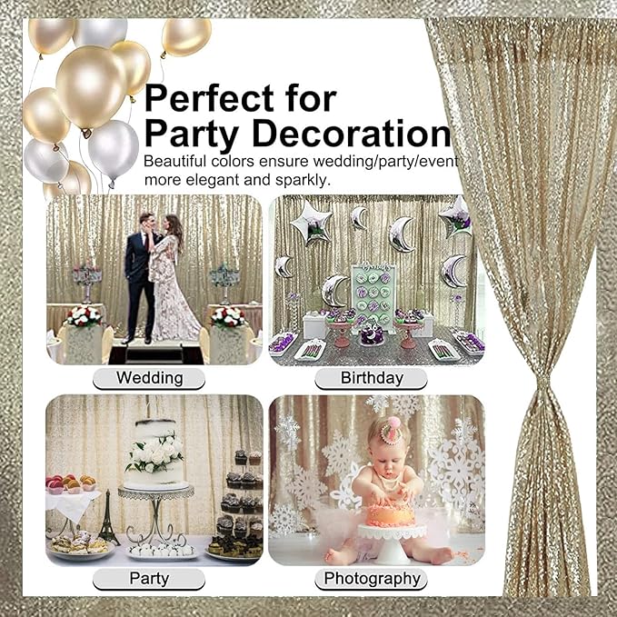 Sequin Backdrop Curtain, Champagne, 10 x 10 Ft, 1 Panel with Rod Pocket