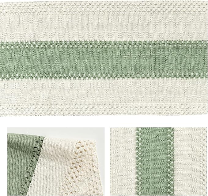 Artoid Mode Light Green Farmhouse Rustic Table Runner, Seasonal Holiday Hollow Kitchen Dining Table Decoration for Home Party Decor 12x36 Inch