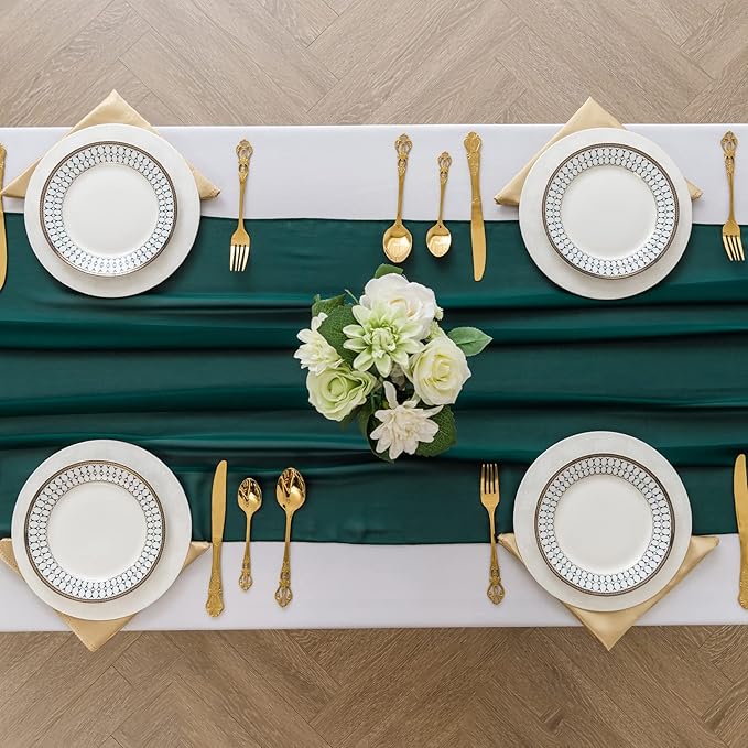 12Pack 9ft Chiffon Table Runner 14x108 Inch Sheer Romantic Table Runner for Wedding Birthday Party Bridal Shower Outdoor Decoration-Hunter