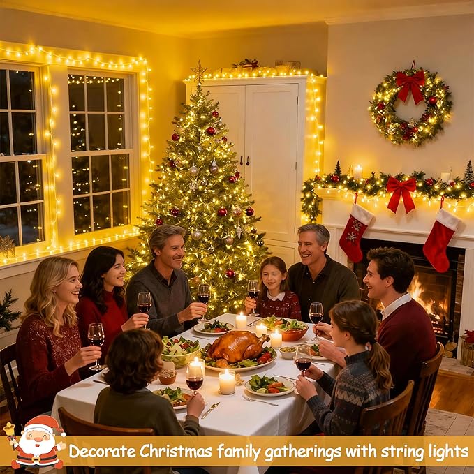String Lights, 168 ft Warm White LED Outdoor Lights with Remote and Timer