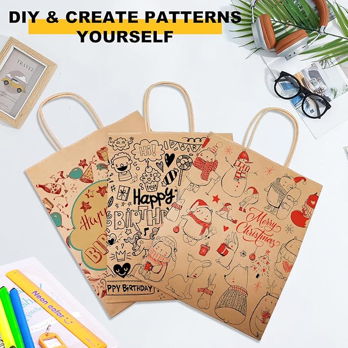 Gift Bags - Brown Kraft Paper with Handles, 100 Count