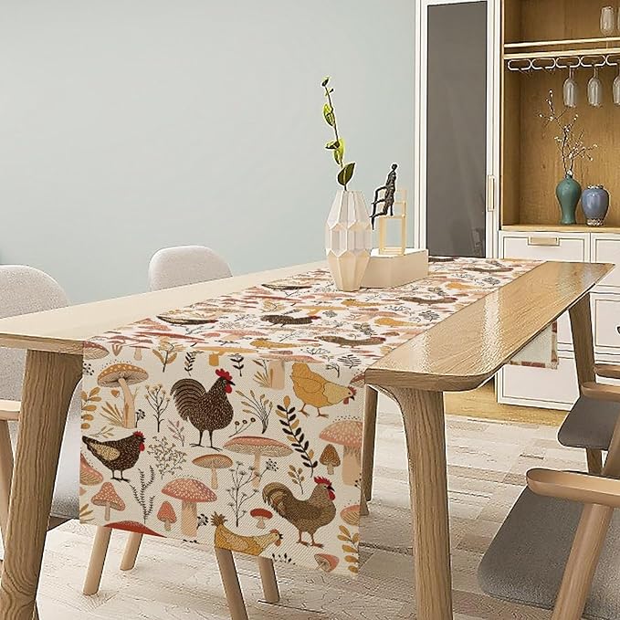 Mushroom Table Runner,Retro Natural Plant Famhouse Table Runner for Kitchen Dining Table Home Party Decoration 13x72 Inch