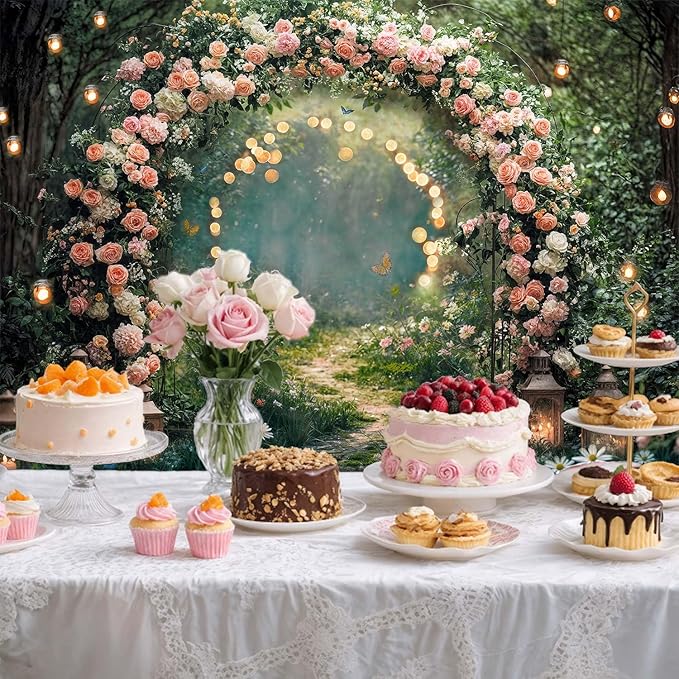 5x4ft Enchanted Forest Wedding Photography Backdrop Wonderland Roses Fairy Tale Backdrop Pink Flower Birthday Newborn Baby Shower Wedding Bridal Party Banner Photo Booth Props Anniversary Background