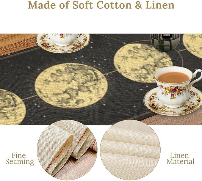 Sun Moon Table Runner, Mysterious Universe Milky Way Interstellar Space Western Traditional Elements able Runner for Party Living Room Home Kitchen Dinner Table Runner 13x108 Inch