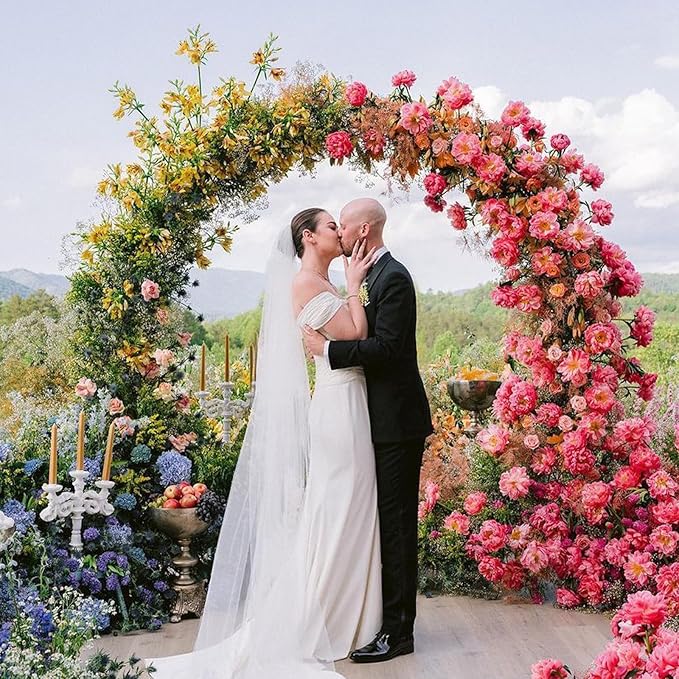 Asee'm 7.2FT Gold Wedding Arch Round Backdrop Stand Large Circle Metal Floral Balloon Frame for Party Anniversary Birthday Graduation Valentine Ceremony Decorations
