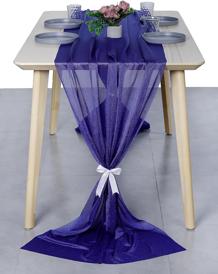 MDS 20 Pack 10ft Chiffon Table Runner 29 x 120 Inches Sheer Wedding Runner Romantic Rustic Table Runner for Wedding Decorations, Birthday Parties, Bridal Shower Party Arch Decor - Royal Blue