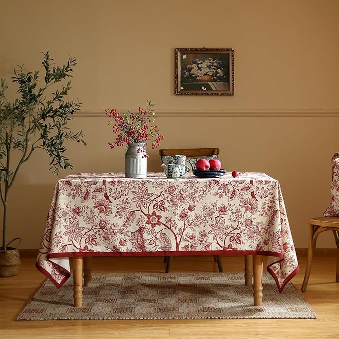 Rectangular Tablecloth, 63 x 94 Inches, Linen-Blend Floral Print
