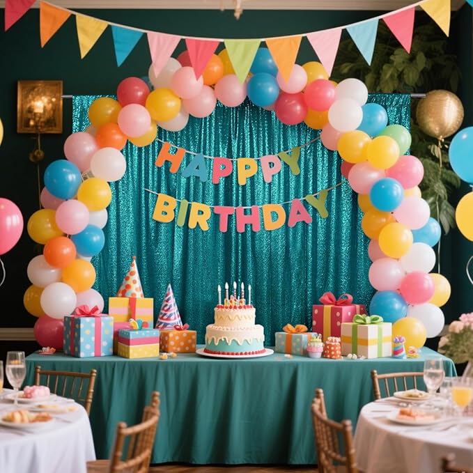 SquarePie Sequin Backdrop Curtain Not See Through Thick Glitter Background for Party 7FT x 7FT Teal