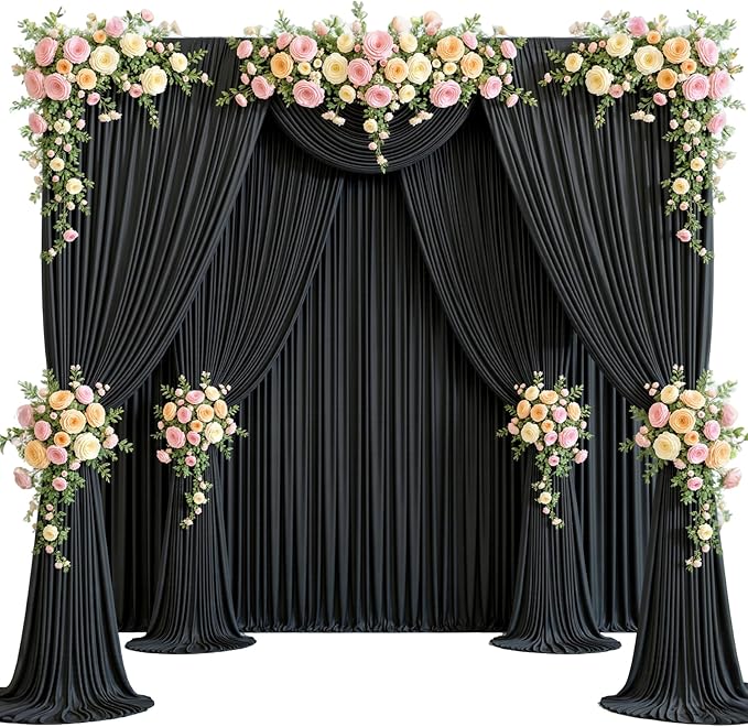 Backdrop Curtains, Black Wrinkle-Free 10 Panels, 5 x 12 Ft Each