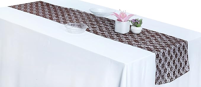 MDS Pack of 25 Wedding 12 x 108 inches Lace Table Runner for Wedding, Decorations for Birthday Parties, Banquets, Graduations, Engagements, and Runners fit Rectangle, Round Table- Coffee
