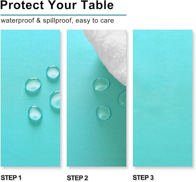 Hiasan 2 Pieces Solid Square Tablecloth - Waterproof and Spillproof Washable Polyester Fabric Table Cloth for Kitchen and Dining Room, Aqua, 70 x 70 Inch