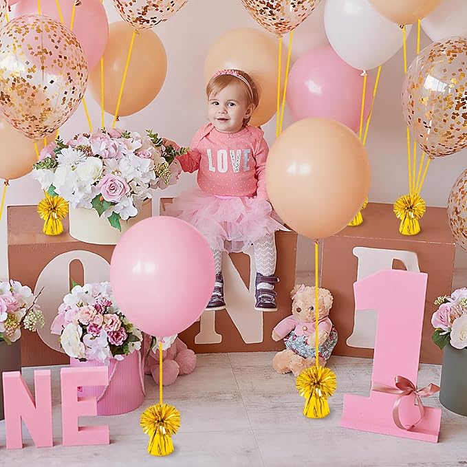 Balloon Weights, 24 Gold Metallic Foil Anchors with Ribbon