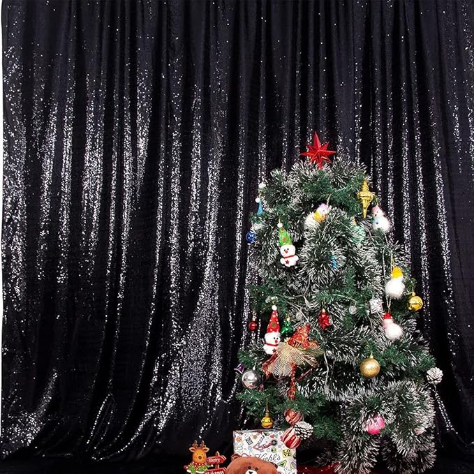 Poise3EHome 20Ft x 10Ft Black Sequin Backdrop, Glitter Thick Satin Sequin Background Drapes, Sequence Xmas Thanksgiving Backdrop for Wedding Party Holiday Festival Decor