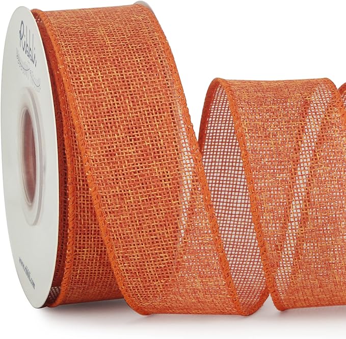 Ribbli Orange Burlap Wired Ribbon,1-1/2 Inch x 10 Yard,Wired Edge Ribbon for Big Bow,Wreath,Tree Decoration,Outdoor Decoration