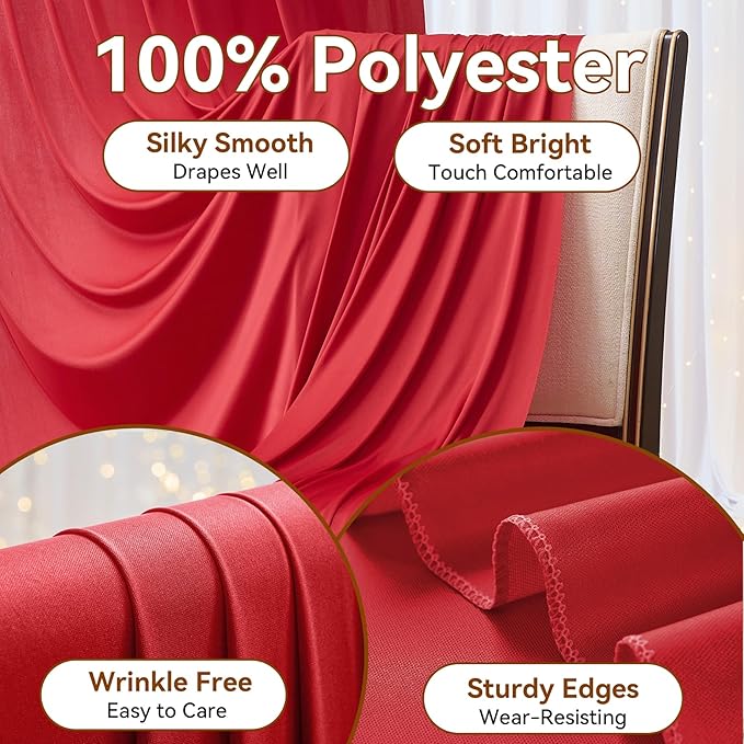 60×14ft Wrinkle Free Red Backdrop Curtain, Soft Silky Easy to Drape Wedding Drapes for Backdrop, 12 Panels 5×14ft Photo Back Drop Curtains for Parties Birthday Photography Background Cloth