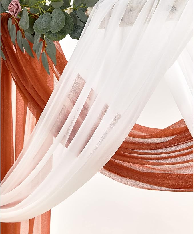 Artificial Flowers Terracotta Silk Wedding Arch Kit with Sheer Drapes