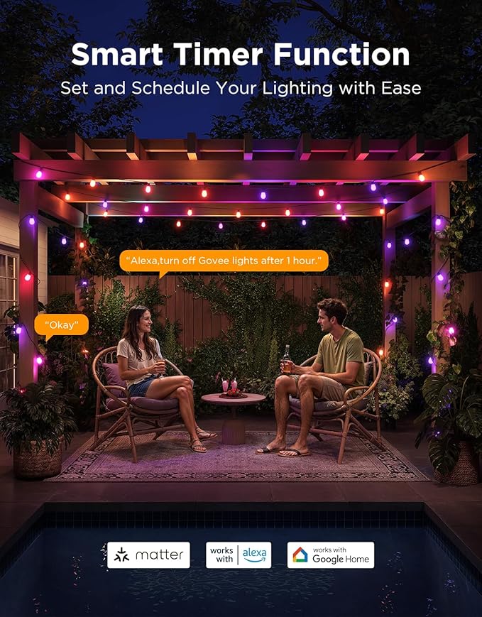 Outdoor String Lights with 48 Ft Color-Changing LED Bulbs