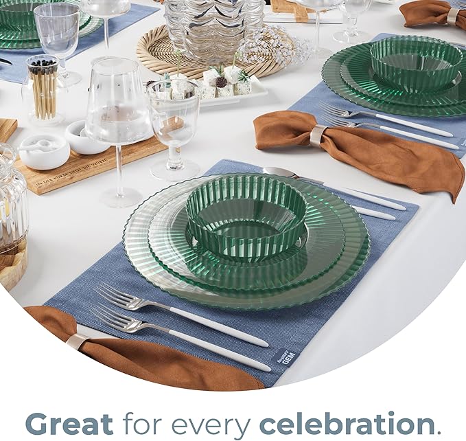 Plastic Party Plates Set, 80 Pieces, 9 and 11 Inch, Emerald