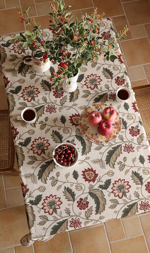 Tablecloth, 55 x 71 Inch Rectangular, Linen-Polyester Blend Floral Print