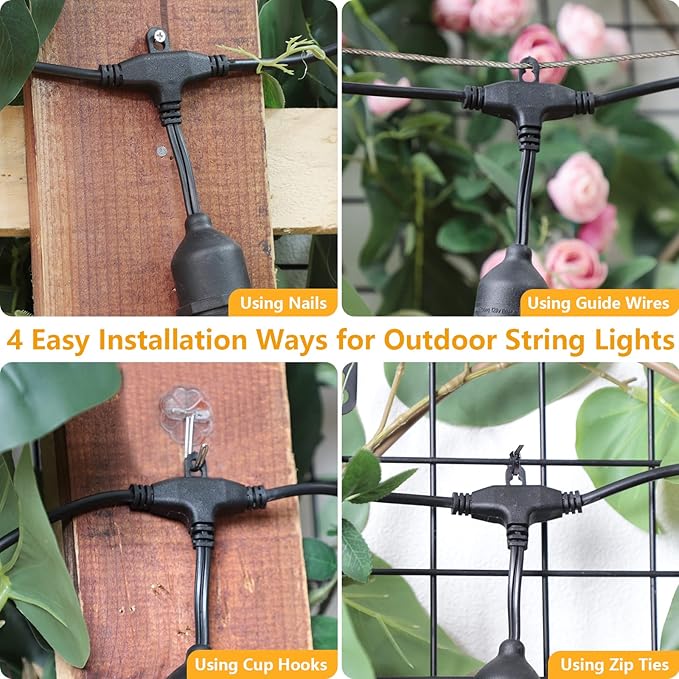 String Lights 48 ft Outdoor LED Edison Bulbs with Dimmable Remote