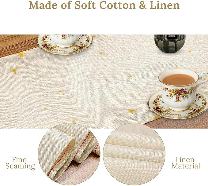 Mushroom Kitchen Table Runner, Gothic Moon Star Plants Witchy Moonlit Flower Butterfly Table Runner for Kitchen Dinner Living Room Drapes, 13x60 Inch White